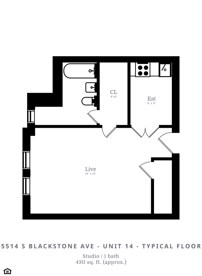Floor plan for studio, 1 bath, 450 sqft